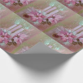 Moderne roze kaarsen en poinsettia cadeaupapier (Hoek)