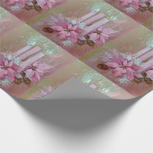 Moderne roze kaarsen en poinsettia cadeaupapier (Hoek)
