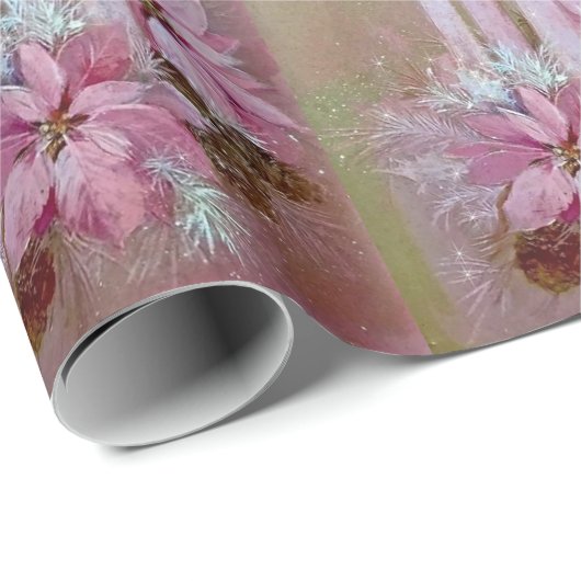 Moderne roze kaarsen en poinsettia cadeaupapier (Rol Hoek)