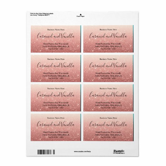 Moderne roze kaarsenlabel etiket (Full Sheet)