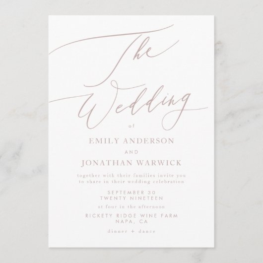 Moderne roze kalligrafie Eenvoudig huwelijk Kaart (Voorkant)