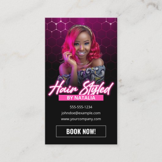 Moderne Roze Kapsalon QR Code Social Media Visitekaartje (Voorkant)