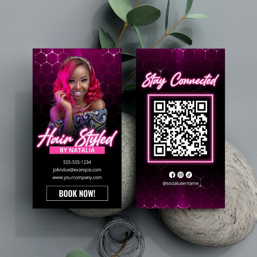 Moderne Roze Kapsalon QR Code Social Media Visitekaartje