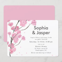 Moderne roze kersenbloesem bruiloft uitnodiging