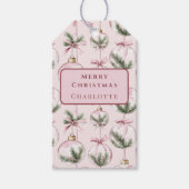 Moderne Roze Kerst Ornament Cadeaubadge Cadeaulabel (Voorkant)