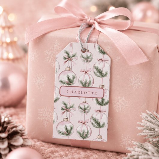 Moderne Roze Kerst Ornament Cadeaubadge Cadeaulabel