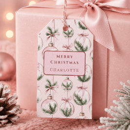 Moderne Roze Kerst Ornament Cadeaubadge Cadeaulabel
