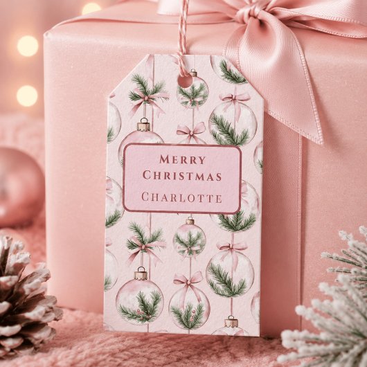 Moderne Roze Kerst Ornament Cadeaubadge Cadeaulabel