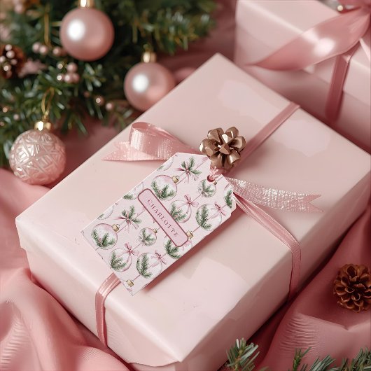 Moderne Roze Kerst Ornament Cadeaubadge Cadeaulabel
