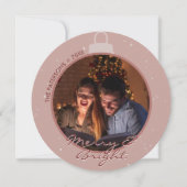 Moderne roze kerst ornament foto feestdagenkaart (Voorkant)