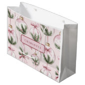 Moderne Roze Kerstbal Giftzak Groot Cadeauzakje (Voorkant Gekanteld)