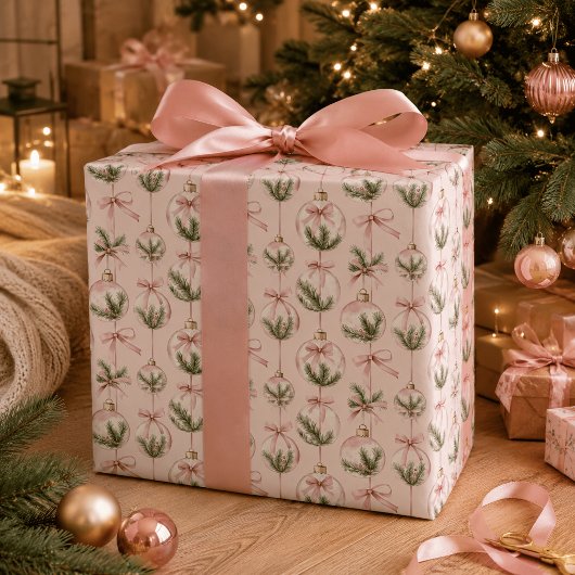 Moderne Roze Kerstbal Inpakpapier
