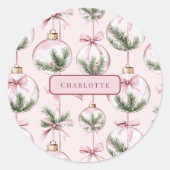 Moderne Roze Kerstbal Personalized Sticker (Voorkant)