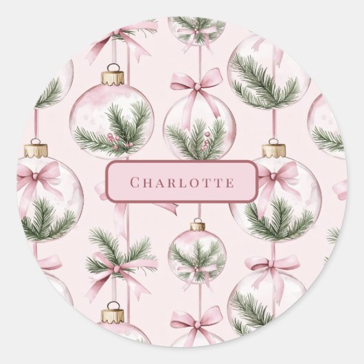 Moderne Roze Kerstbal Personalized Sticker (Voorkant)