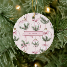 Moderne Roze Kerstbal Persoonlijke Cadeau Keramisch Ornament