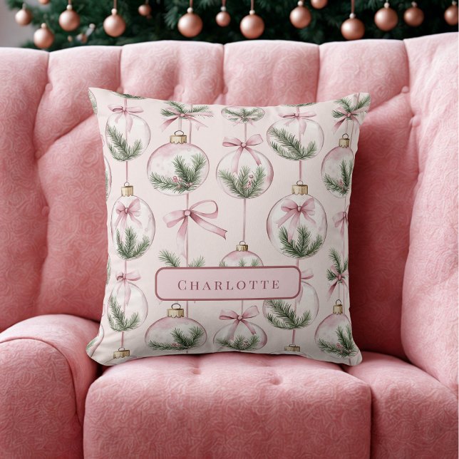 Moderne Roze Kerstbal Persoonlijke Kussen (Creator heeft geüpload)