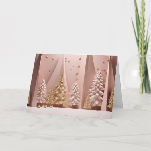 Moderne Roze Kerstbomen Feestdagen Kaart (Voorkant)