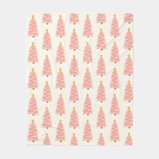 Moderne Roze Kerstbomen Fleece Ivoor Deken (Voorkant)