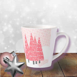 Moderne Roze Kerstbomen Monogram Latte Mok