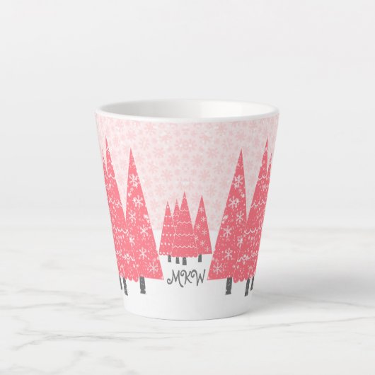 Moderne Roze Kerstbomen Monogram Latte Mok (Voorkant)