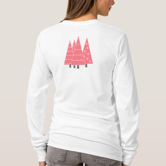 Moderne roze kerstbomen Monogram T-shirt (Achterkant)