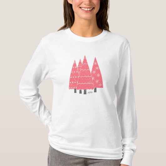Moderne roze kerstbomen Monogram T-shirt (Voorkant)
