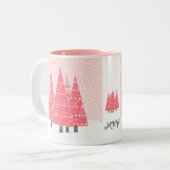Moderne Roze Kerstbomen Monogram Tweekleurige Koffiemok (Voorkant links)