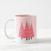 Moderne Roze Kerstbomen Monogram Tweekleurige Koffiemok (Links)