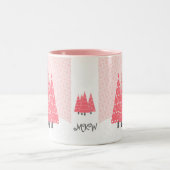 Moderne Roze Kerstbomen Monogram Tweekleurige Koffiemok (Center)