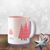 Moderne Roze Kerstbomen Monogram Tweekleurige Koffiemok