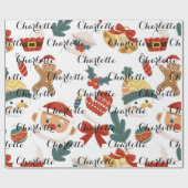 Moderne Roze Kerstbomen Naam Cadeau Gepersonalisee Cadeaupapier (Vlak)