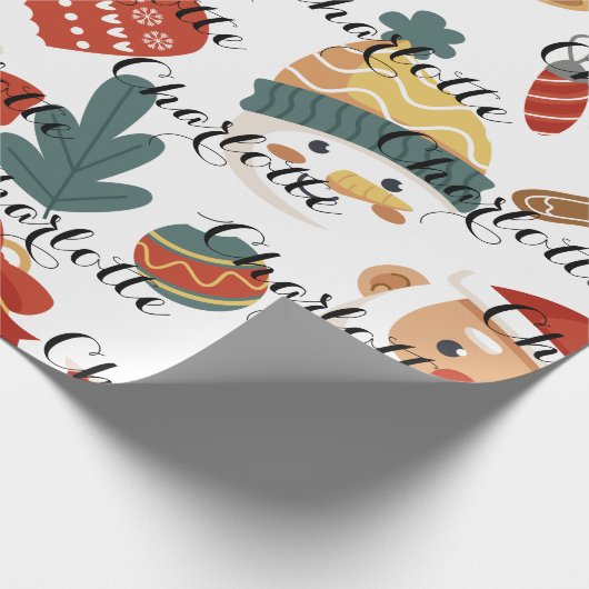 Moderne Roze Kerstbomen Naam Cadeau Gepersonalisee Cadeaupapier (Hoek)