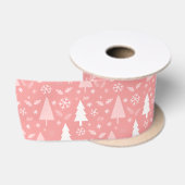 Moderne Roze Kerstbomen Patroon Satijnen Lint (Spoel)