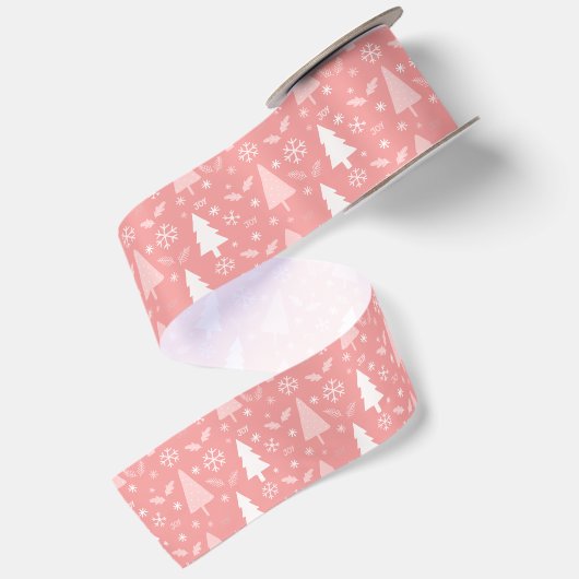 Moderne Roze Kerstbomen Patroon Satijnen Lint (Achterkant)