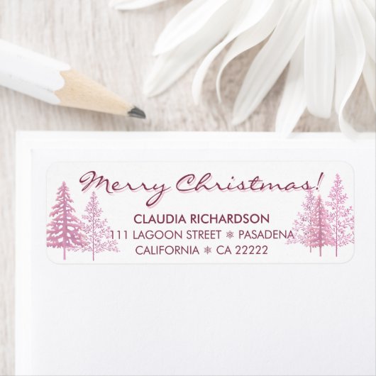 Moderne roze kerstbomen retouradres etiket (Insitu)