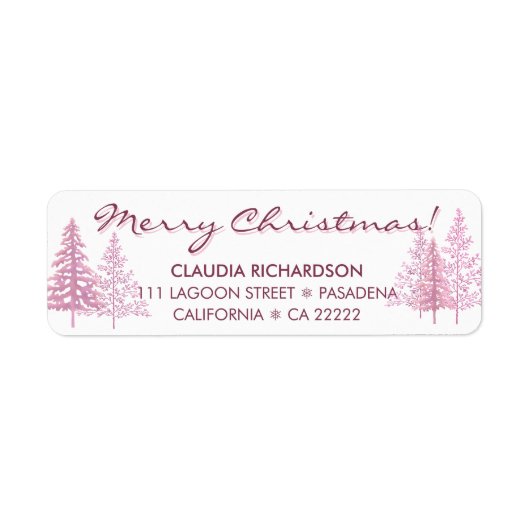 Moderne roze kerstbomen retouradres etiket (Voorkant)