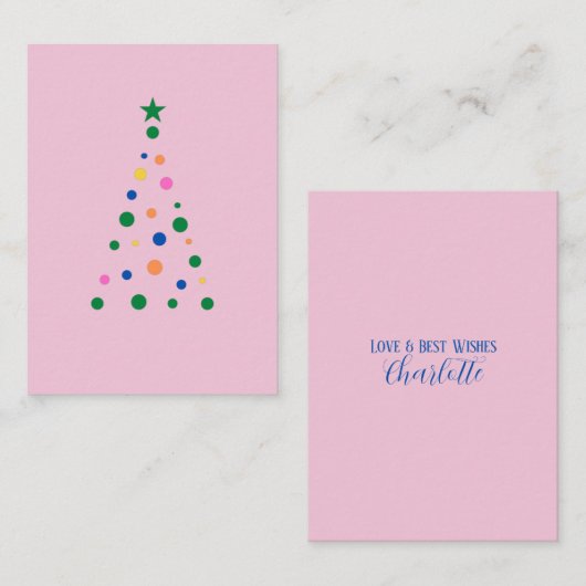 Moderne roze kerstboom - aangepaste back-begroting notitiekaartje (Voorkant / Achterkant)