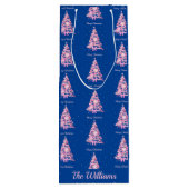 Moderne Roze Kerstboom Aangepaste Naam Blauw Wijn Cadeautas (Achterkant)