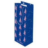 Moderne Roze Kerstboom Aangepaste Naam Blauw Wijn Cadeautas (Voorkant Gekanteld)