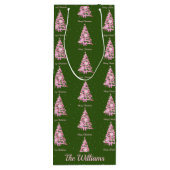 Moderne Roze Kerstboom Aangepaste Naam Groen Wijn Cadeautas (Achterkant)