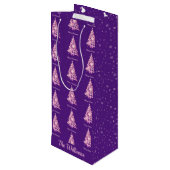 Moderne Roze Kerstboom Aangepaste Naam Paarse Wijn Cadeautas (Achterkant Gekanteld)