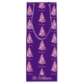 Moderne Roze Kerstboom Aangepaste Naam Paarse Wijn Cadeautas (Achterkant)