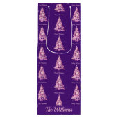 Moderne Roze Kerstboom Aangepaste Naam Paarse Wijn Cadeautas (Voorkant)