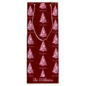 Moderne Roze Kerstboom Aangepaste Naam Rood Wijn Cadeautas (Achterkant)