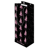 Moderne Roze Kerstboom Aangepaste Naam Zwart Wijn Cadeautas (Achterkant Gekanteld)