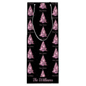 Moderne Roze Kerstboom Aangepaste Naam Zwart Wijn Cadeautas (Achterkant)