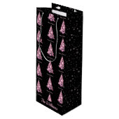 Moderne Roze Kerstboom Aangepaste Naam Zwart Wijn Cadeautas (Voorkant Gekanteld)