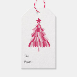 Moderne roze kerstboom cadeaulabel