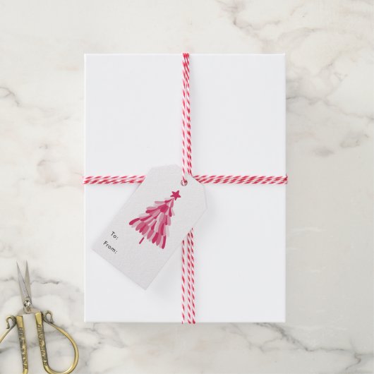 Moderne roze kerstboom cadeaulabel (Met Touw)