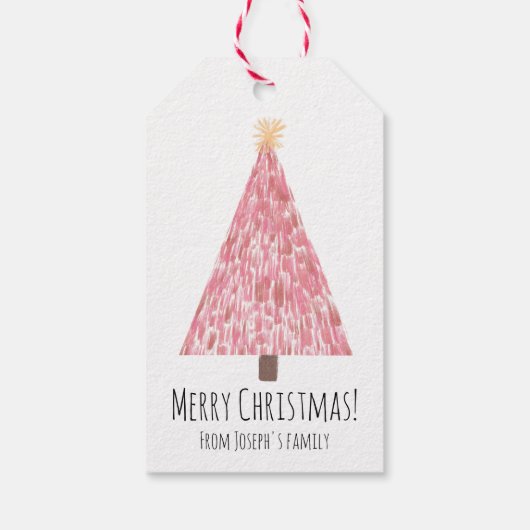 Moderne roze kerstboom cadeaulabel (Achterkant)